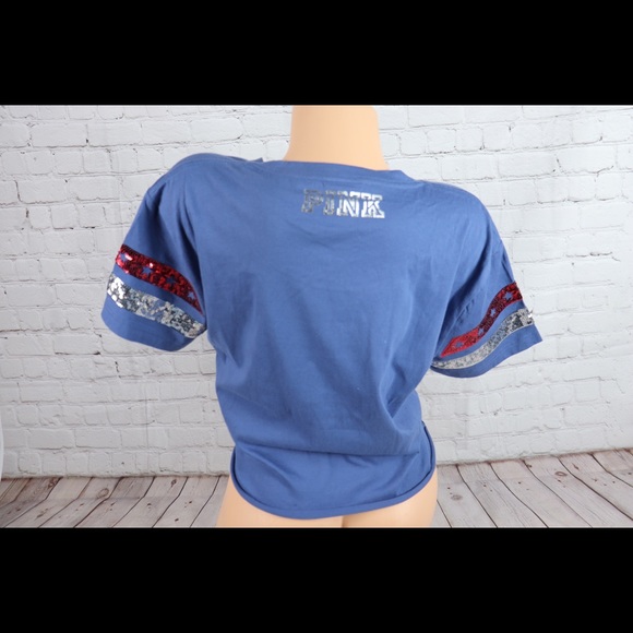 VS Pink Sequin Bling Las Vegas Crop Top Blue - Picture 7 of 7